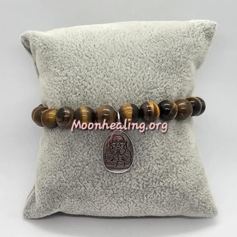 Tigers Eye Crystals with Buddha Charm Bracelet