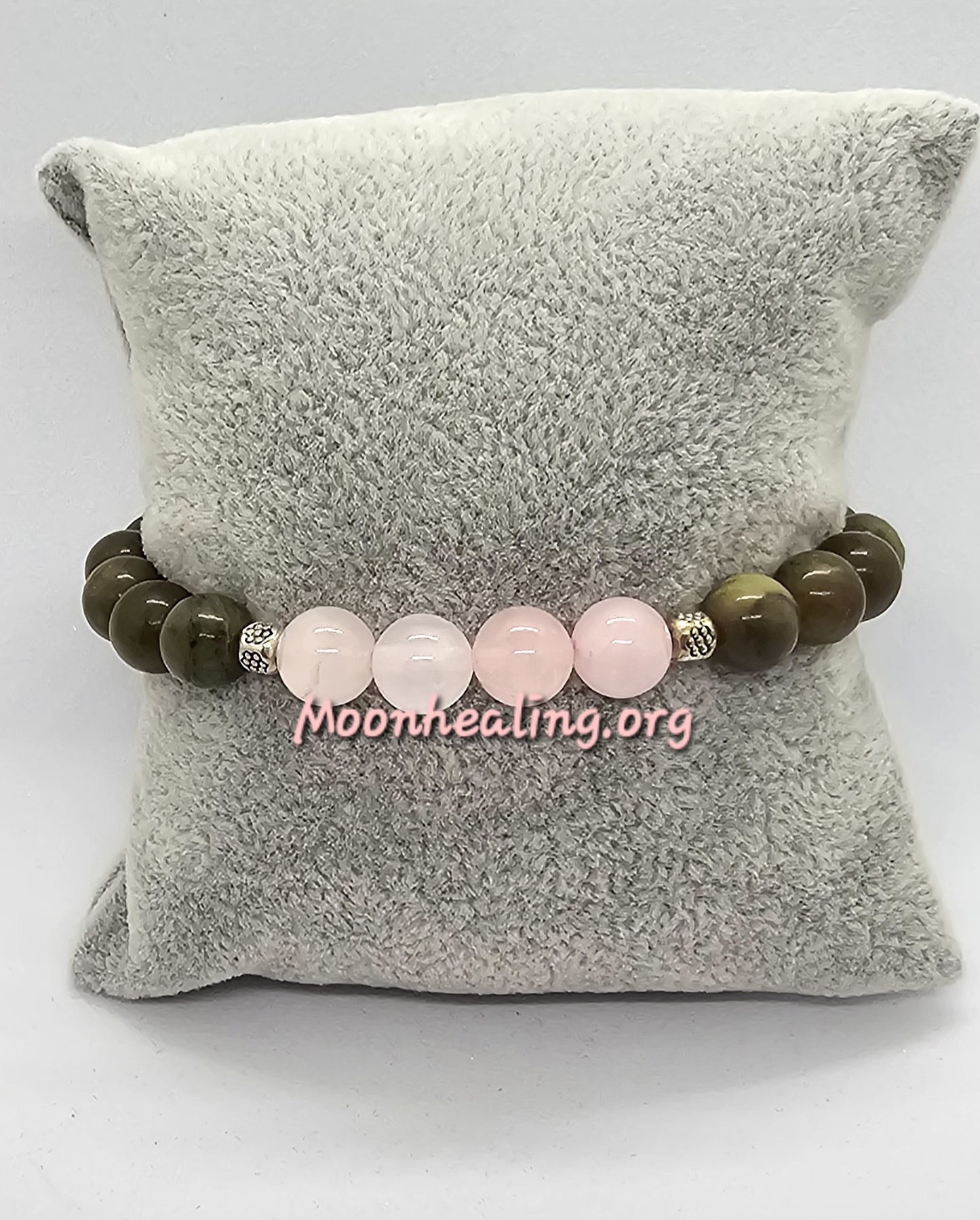 Rose Quartz and Green Jade Crystal Bracelet