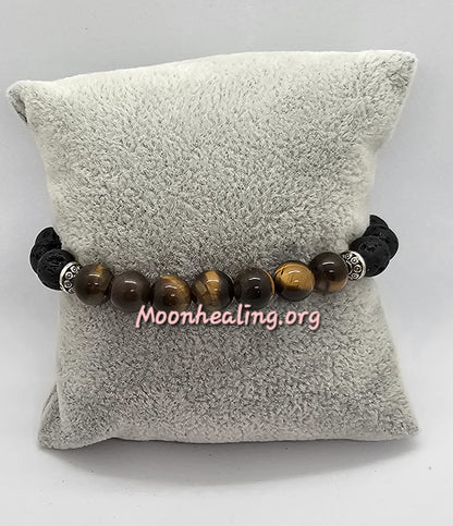 Tigers Eye Crystals with Natural Diffusing Lava Stone Bracelet