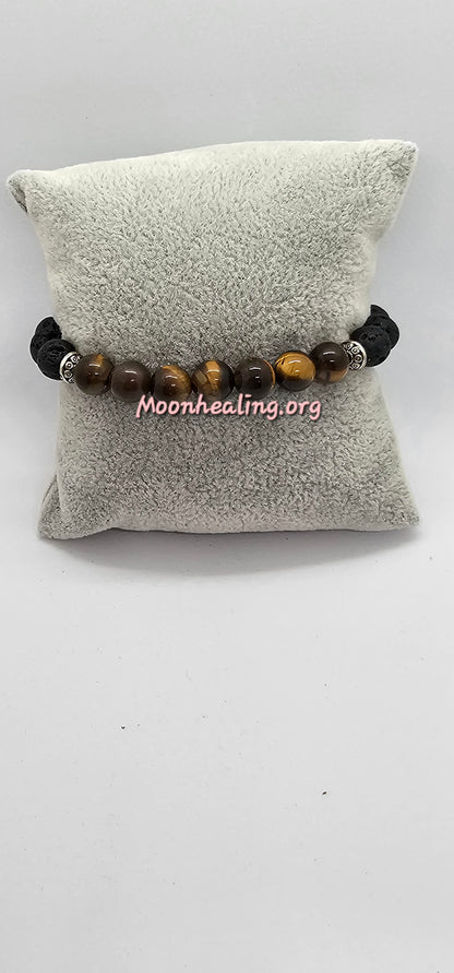 Tigers Eye Crystals with Natural Diffusing Lava Stone Bracelet