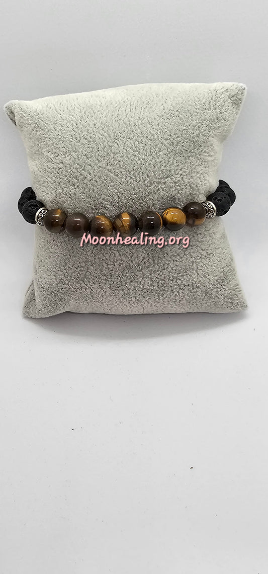 Tigers Eye Crystals with Natural Diffusing Lava Stone Bracelet