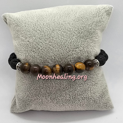 Tigers Eye Crystals with Natural Diffusing Lava Stone Bracelet