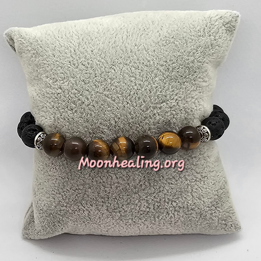 Tigers Eye Crystals with Natural Diffusing Lava Stone Bracelet