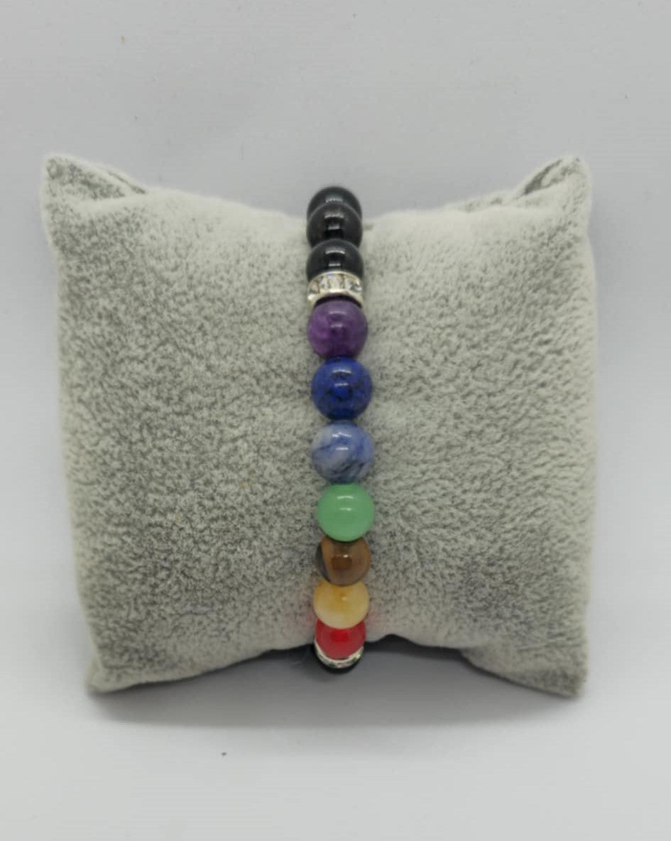 7 Main Chakra Bracelet with Natural Black Tourmaline
