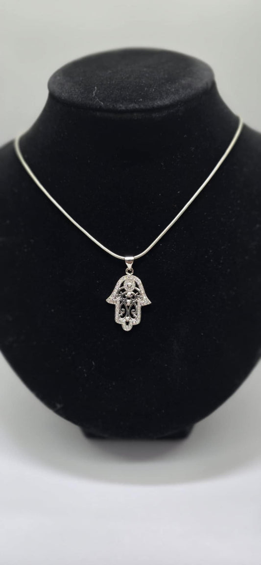 Hamsa Necklace (Silver plated)