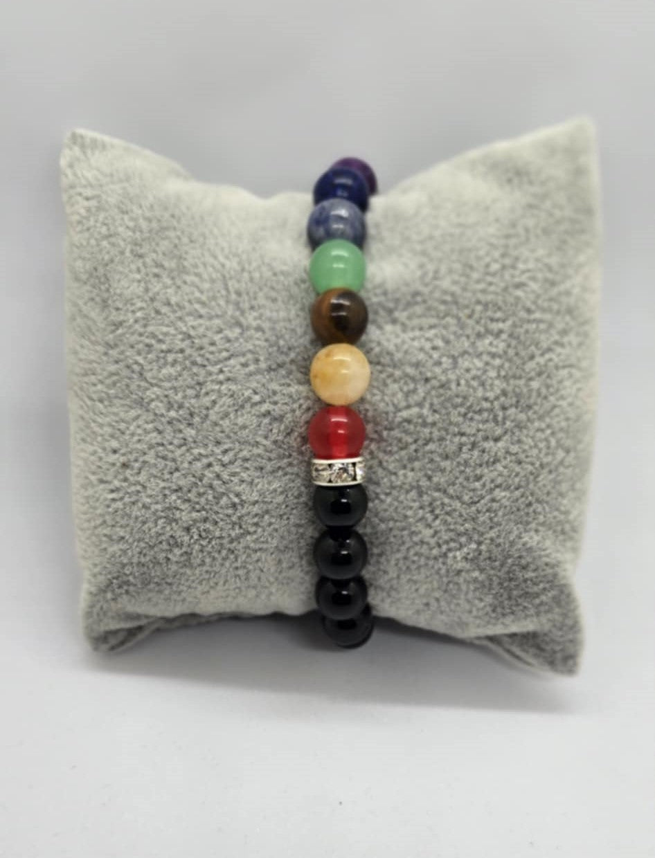 7 Main Chakra Bracelet with Natural Black Tourmaline