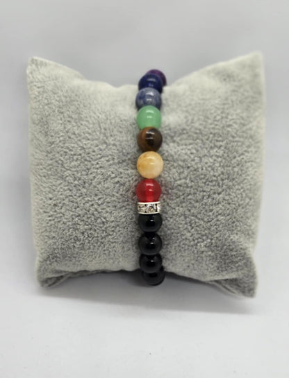 7 Main Chakra Bracelet with Natural Black Tourmaline