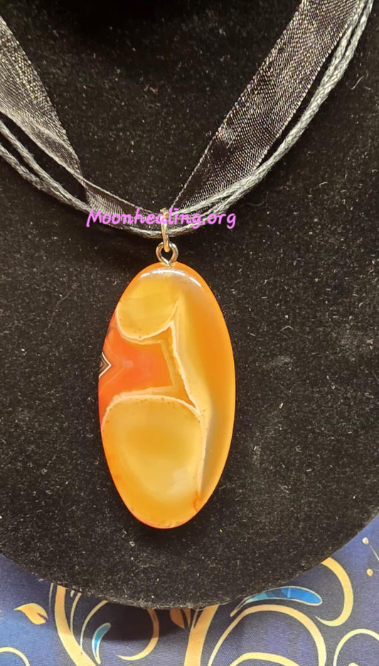 Natural Orange Banded Agate Pendant & Necklace