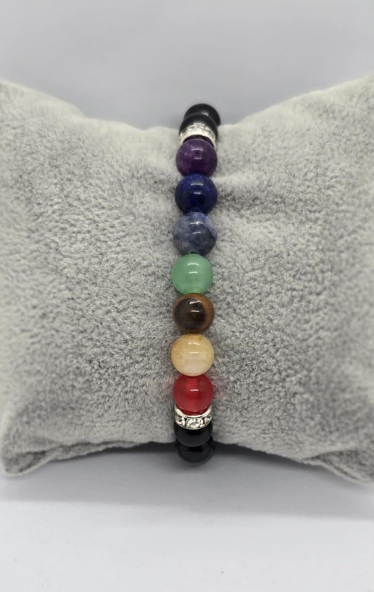 7 Main Chakra Bracelet with Natural Black Tourmaline