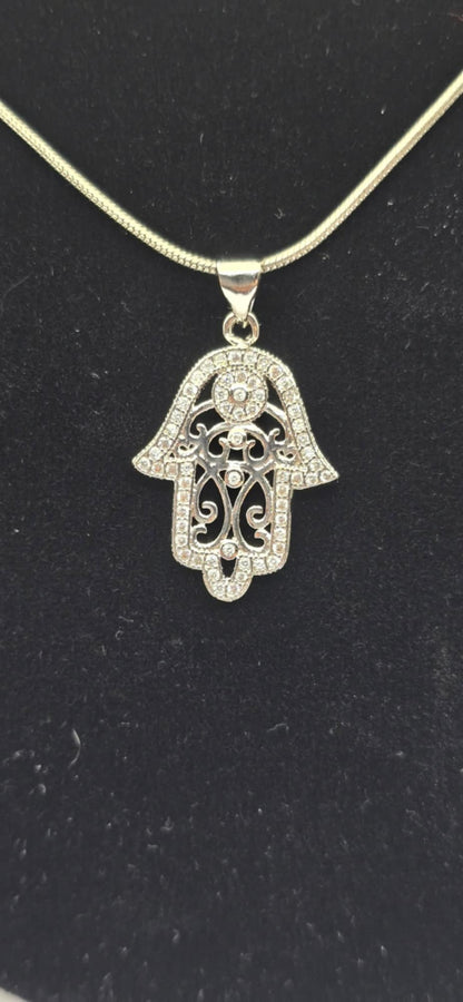 Hamsa Necklace (Silver plated)