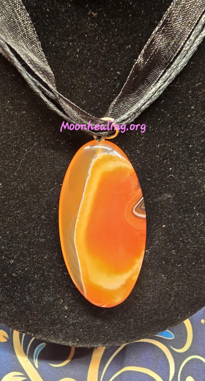 Natural Orange Banded Agate Pendant & Necklace