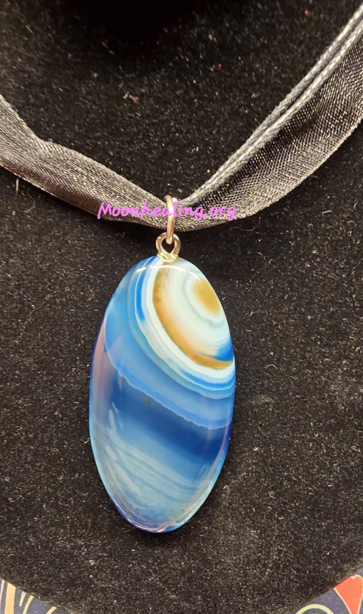 Natural Banded Blue Agate Pendant & Necklace