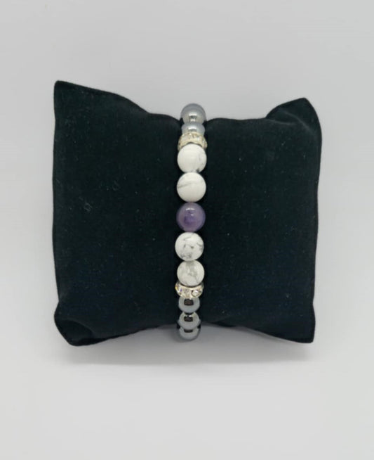 Amethyst, Howlite, and Hematite Bracelet
