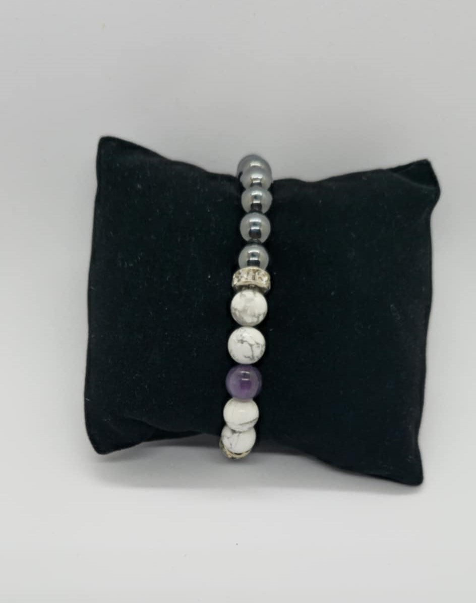 Amethyst, Howlite, and Hematite Bracelet