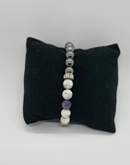 Amethyst, Howlite, and Hematite Bracelet